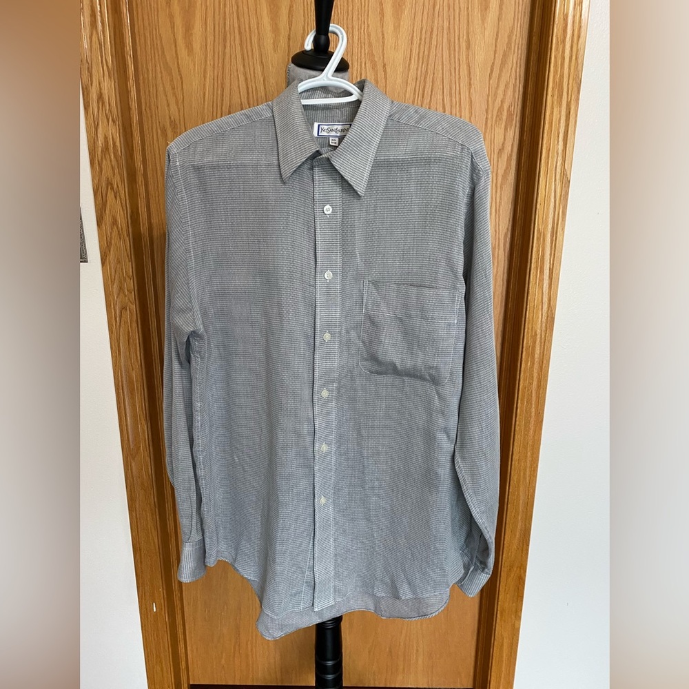 Yves Saint Laurent Men’s Gray Long Sleeve Button Down Dress Shirt Size 15.5